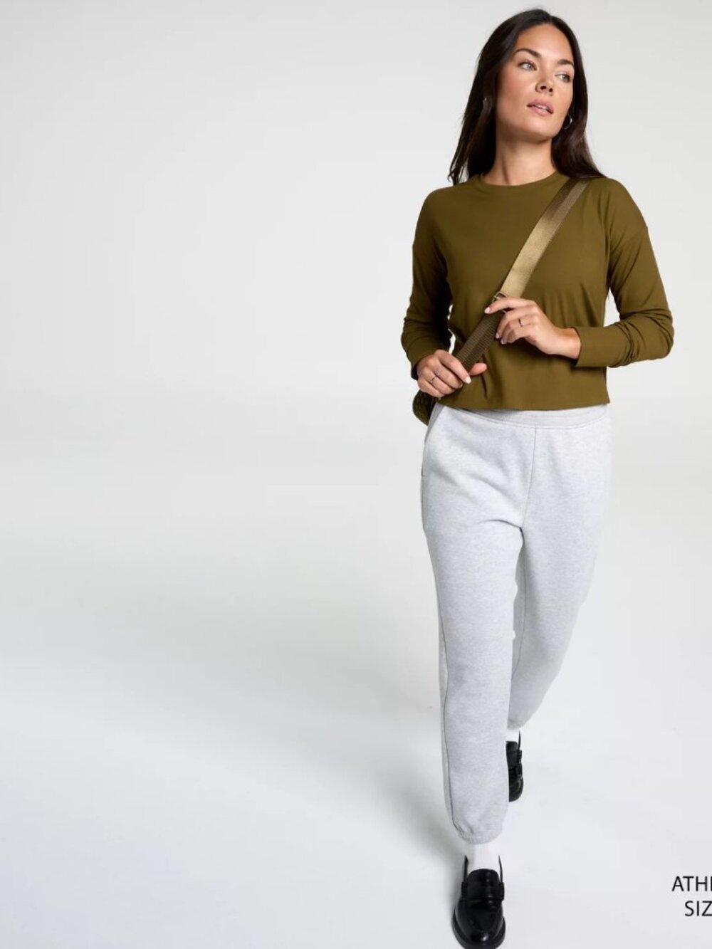 CALIA Women's Everyday Rib Boxy Long Sleeve Tee - Color: Dark Khaki Olive - Picture 2 of 9